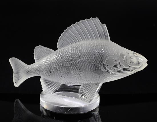 Perche Poisson/Perch. A glass mascot by René Lalique, introduced on 20/4/1929, No.1158 Height 10cm.